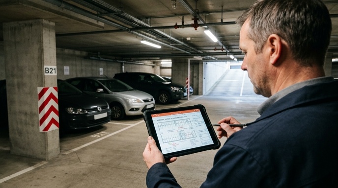 Electrician wiring a distribution board with smart load management for apartment EV charging