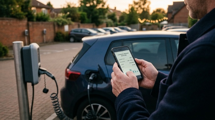 Facilities manager reviewing an EV charging layout plan in an apartment car park