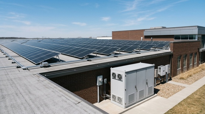Cold storage warehouse interior with a protected backup circuit panel