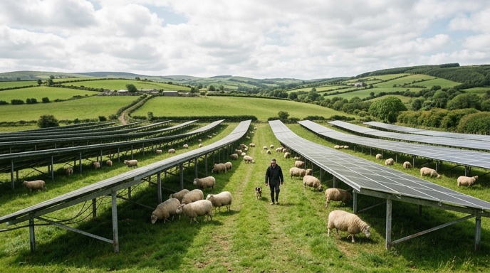 solar farm field sheep grazing